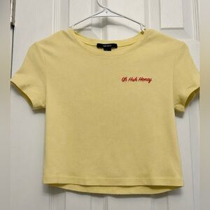Forever 21 Yellow "Uh Huh Honey" Graphic Crop Top Tee Medium